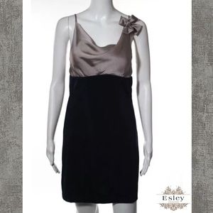 ESLEY (ANTHRO) Taupe/Midnight Bow Shoulder Dress